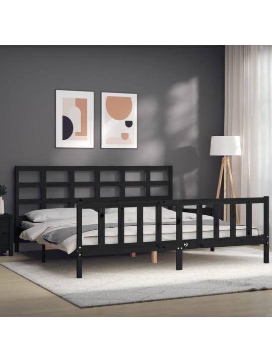 Rám postele s čelem černý 200 x 200 cm masivní dřevo