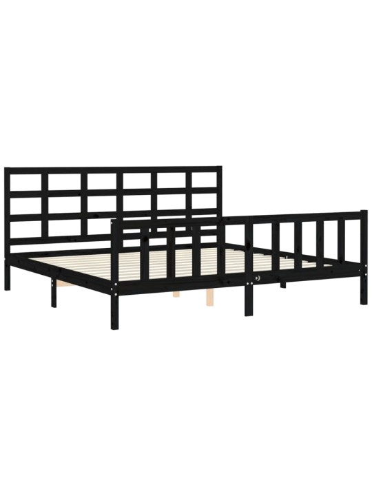 Rám postele s čelem černý 200 x 200 cm masivní dřevo