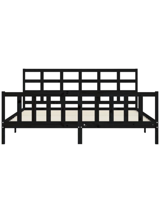 Rám postele s čelem černý 200 x 200 cm masivní dřevo