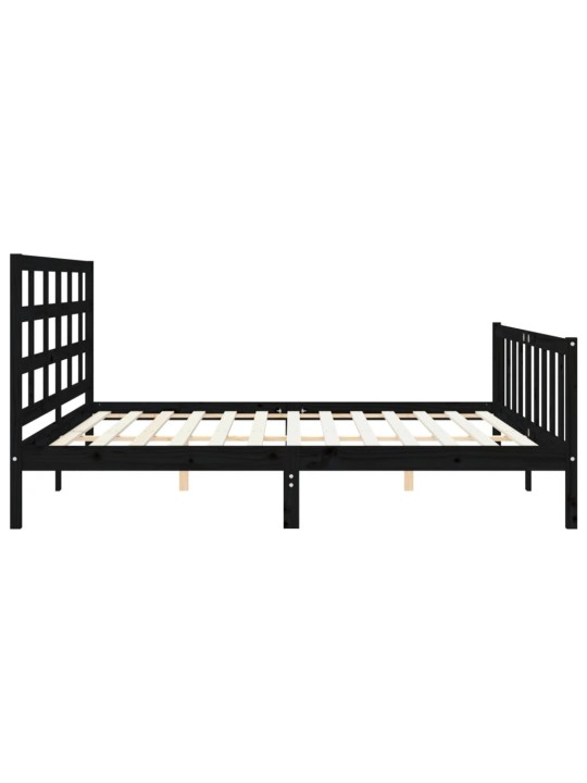 Rám postele s čelem černý 200 x 200 cm masivní dřevo