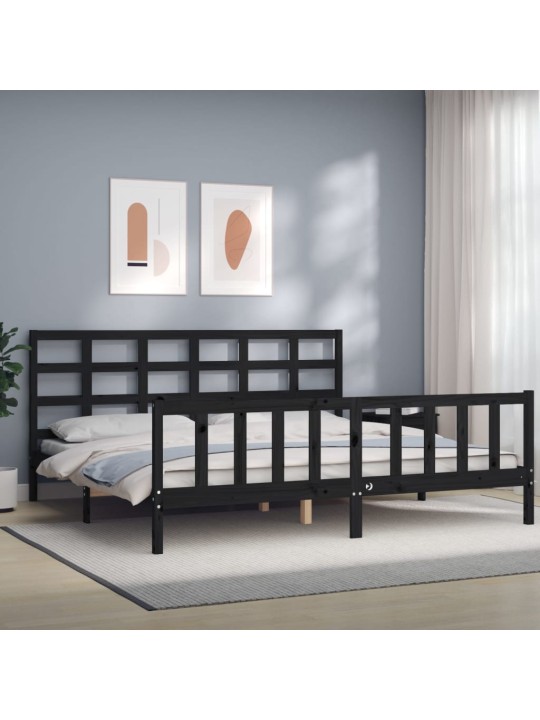 Rám postele s čelem černý 200 x 200 cm masivní dřevo