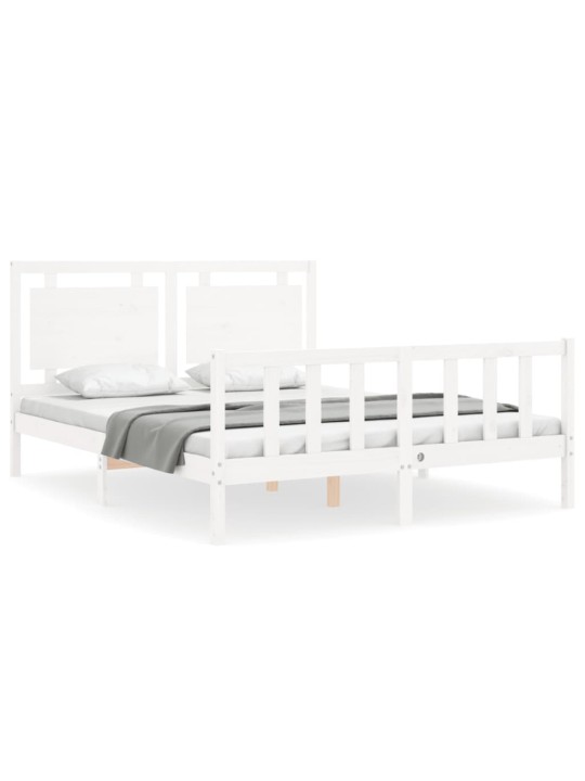 Rám postele s čelem bílý King Size masivní dřevo