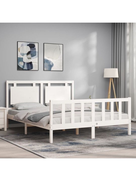 Rám postele s čelem bílý King Size masivní dřevo