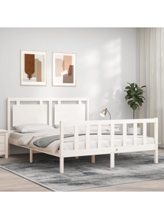 Rám postele s čelem bílý King Size masivní dřevo
