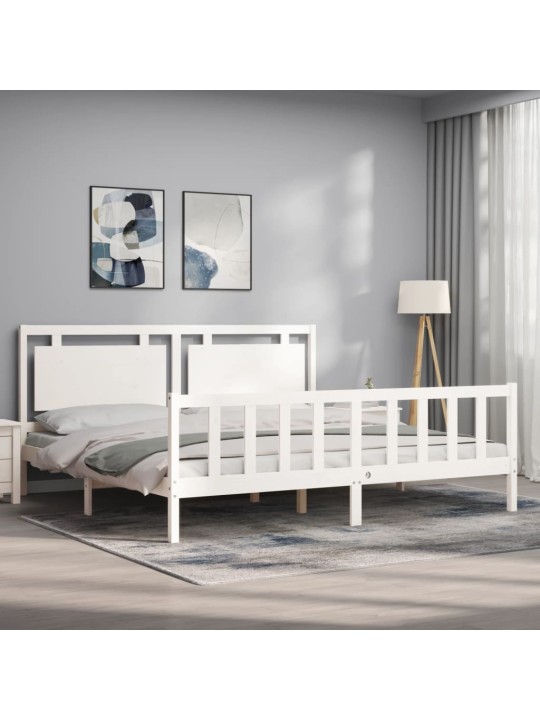 Rám postele s čelem bílý 180 x 200 cm masivní dřevo