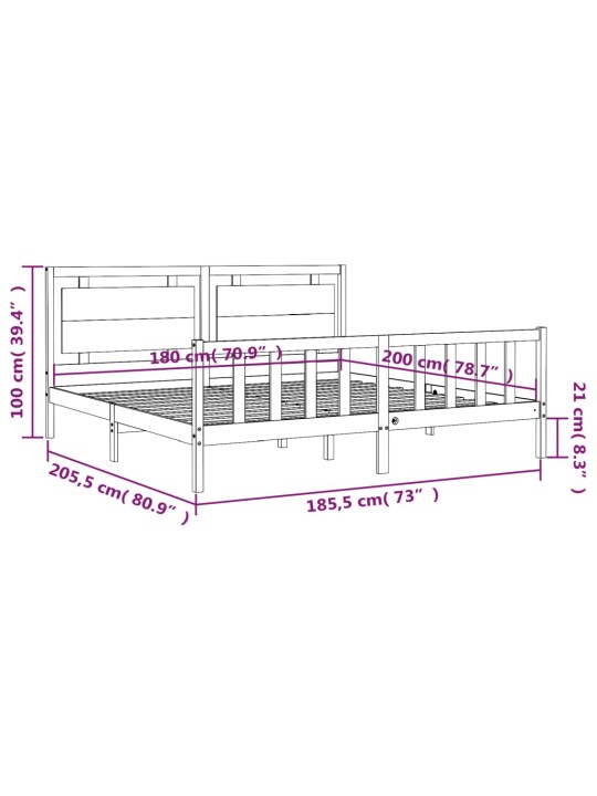 Rám postele s čelem bílý 180 x 200 cm masivní dřevo