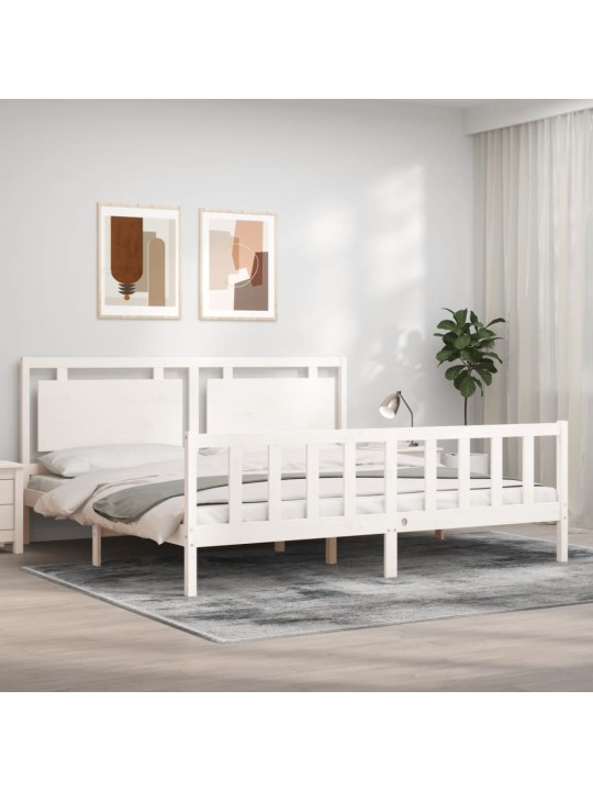Rám postele s čelem bílý 180 x 200 cm masivní dřevo