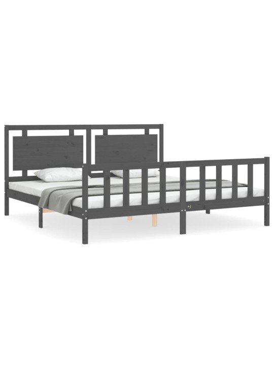 Rám postele s čelem šedý 200 x 200 cm masivní dřevo