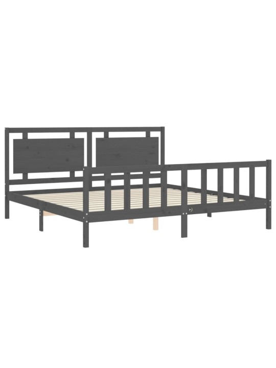 Rám postele s čelem šedý 200 x 200 cm masivní dřevo