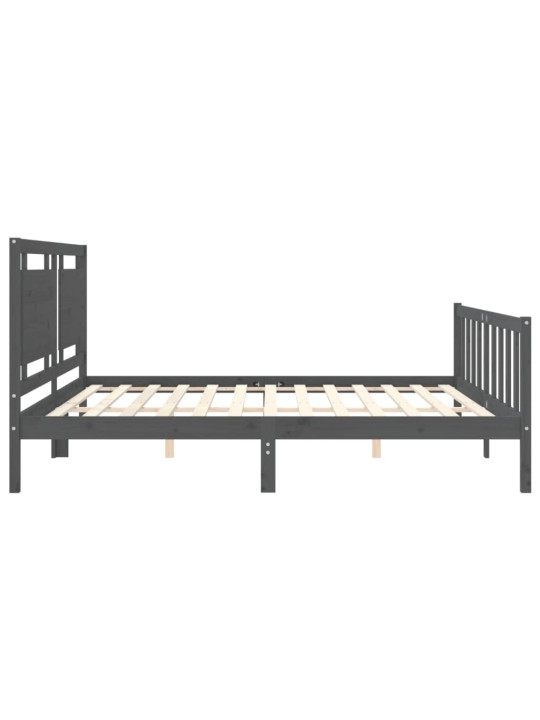 Rám postele s čelem šedý 200 x 200 cm masivní dřevo