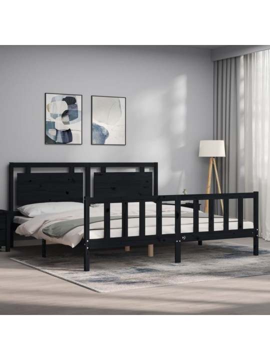 Rám postele s čelem černý 200 x 200 cm masivní dřevo