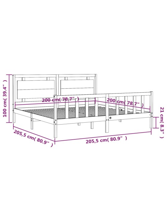 Rám postele s čelem černý 200 x 200 cm masivní dřevo