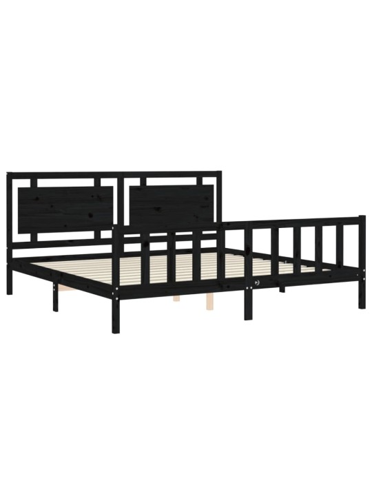 Rám postele s čelem černý 200 x 200 cm masivní dřevo