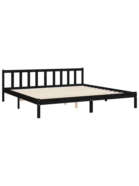 Rám postele s čelem černý 200 x 200 cm masivní dřevo