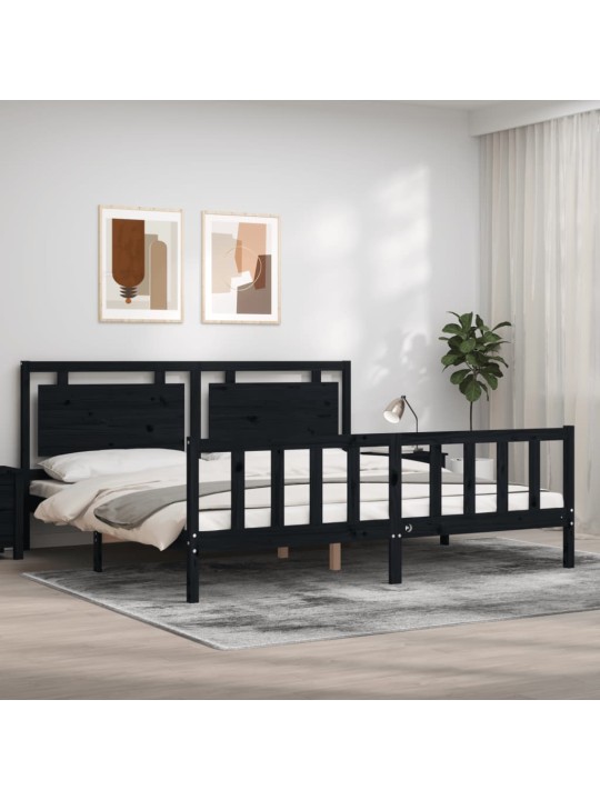 Rám postele s čelem černý 200 x 200 cm masivní dřevo