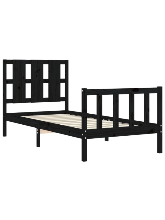 Rám postele s čelem černý 100 x 200 cm masivní dřevo