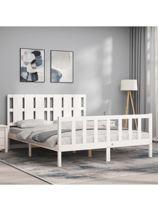 Rám postele s čelem bílý King Size masivní dřevo
