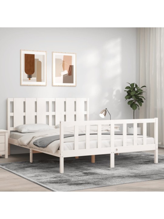 Rám postele s čelem bílý King Size masivní dřevo