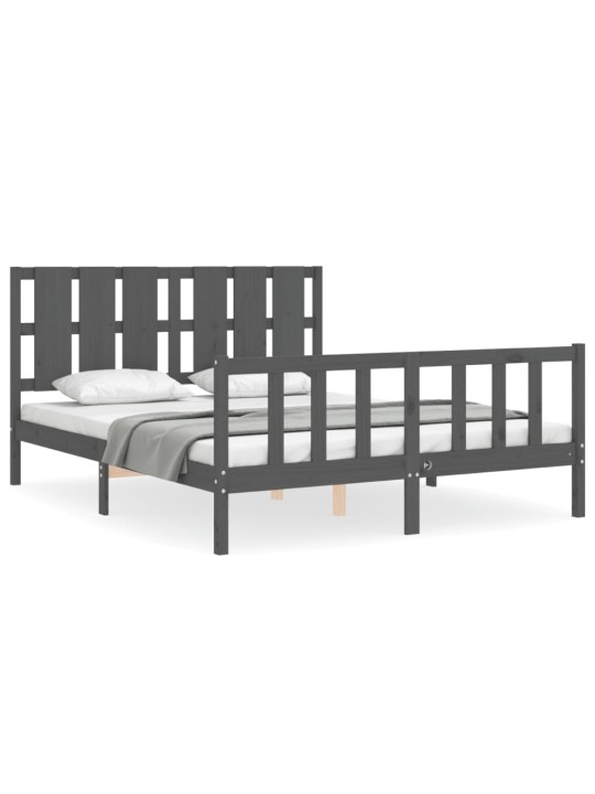 Rám postele s čelem šedý King Size masivní dřevo