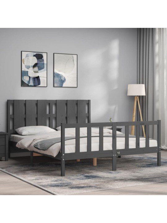 Rám postele s čelem šedý King Size masivní dřevo