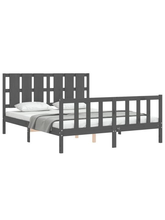 Rám postele s čelem šedý King Size masivní dřevo