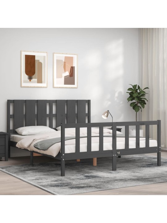 Rám postele s čelem šedý King Size masivní dřevo