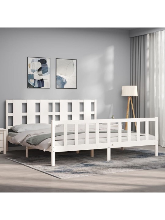 Rám postele s čelem bílý 180 x 200 cm masivní dřevo