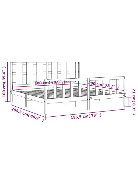 Rám postele s čelem bílý 180 x 200 cm masivní dřevo
