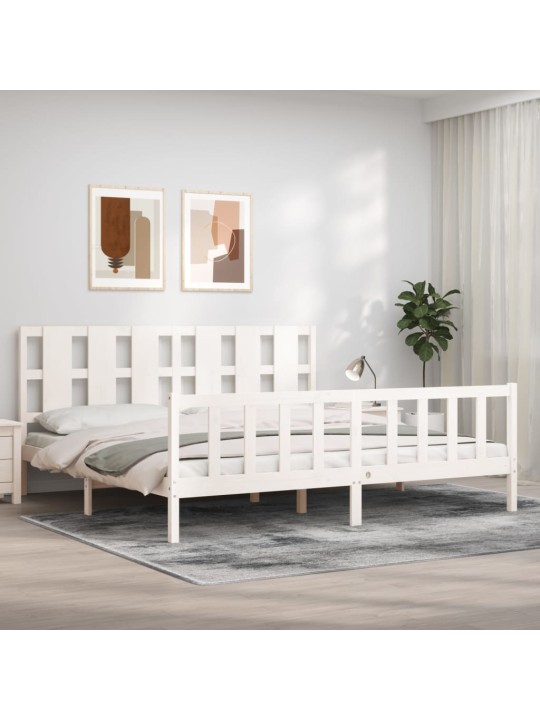 Rám postele s čelem bílý 180 x 200 cm masivní dřevo