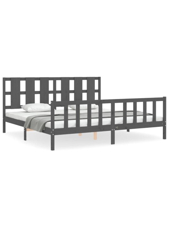 Rám postele s čelem šedý 200 x 200 cm masivní dřevo