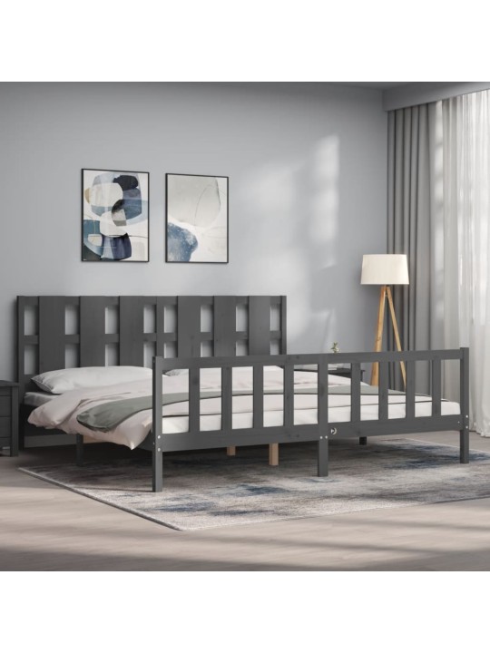 Rám postele s čelem šedý 200 x 200 cm masivní dřevo