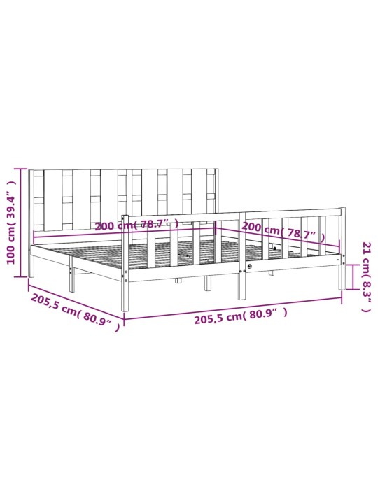 Rám postele s čelem šedý 200 x 200 cm masivní dřevo