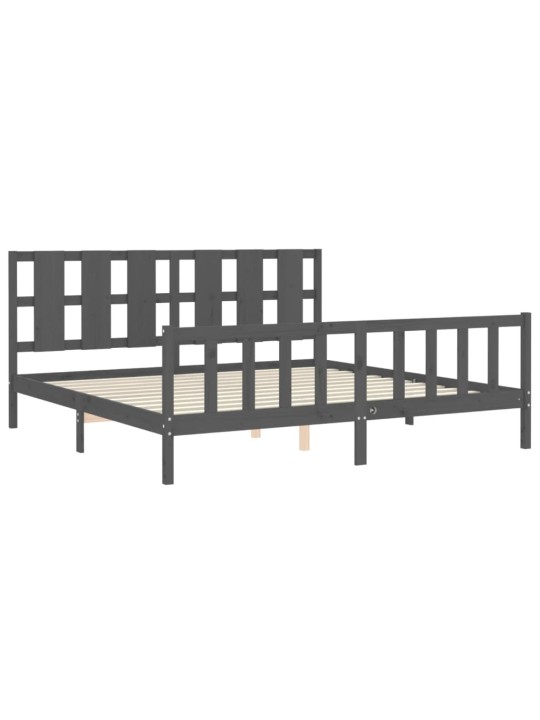Rám postele s čelem šedý 200 x 200 cm masivní dřevo