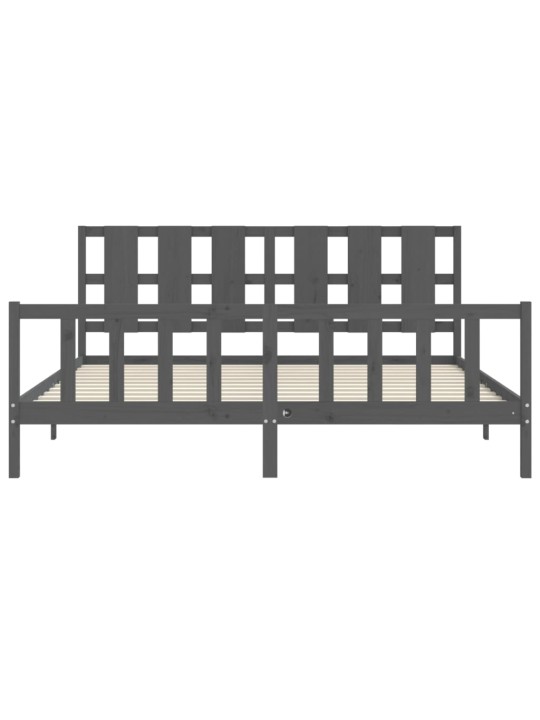 Rám postele s čelem šedý 200 x 200 cm masivní dřevo
