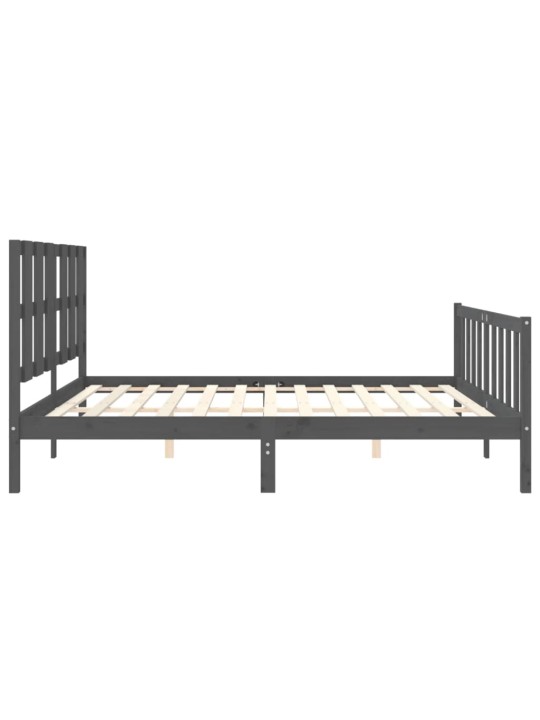 Rám postele s čelem šedý 200 x 200 cm masivní dřevo