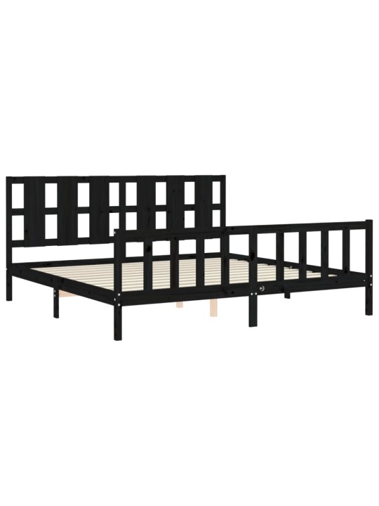 Rám postele s čelem černý 200 x 200 cm masivní dřevo
