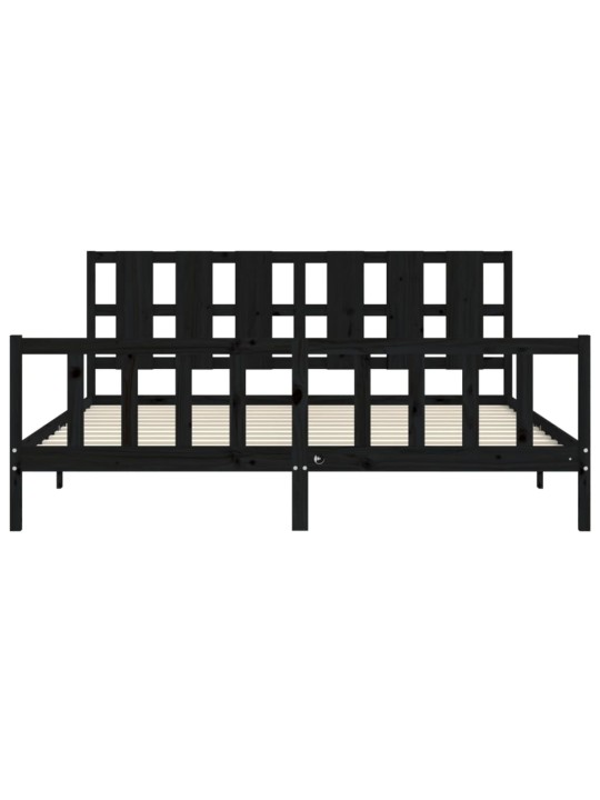 Rám postele s čelem černý 200 x 200 cm masivní dřevo
