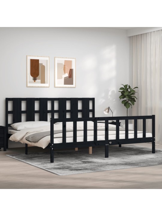 Rám postele s čelem černý 200 x 200 cm masivní dřevo