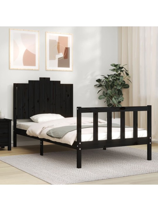 Rám postele s čelem černý 100 x 200 cm masivní dřevo
