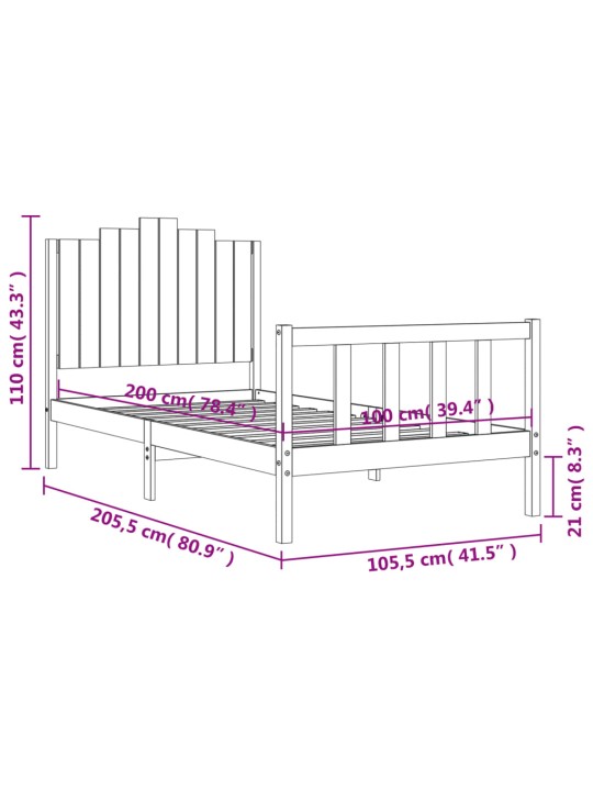 Rám postele s čelem černý 100 x 200 cm masivní dřevo