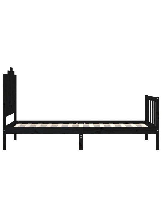 Rám postele s čelem černý 100 x 200 cm masivní dřevo