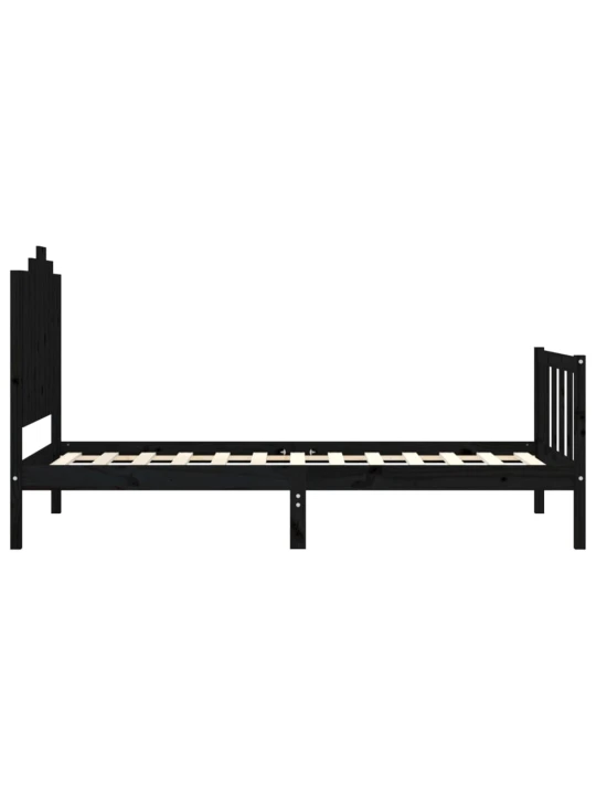 Rám postele s čelem černý 100 x 200 cm masivní dřevo