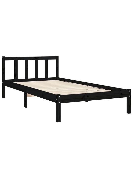 Rám postele s čelem černý 100 x 200 cm masivní dřevo
