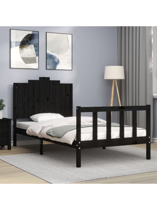 Rám postele s čelem černý 100 x 200 cm masivní dřevo