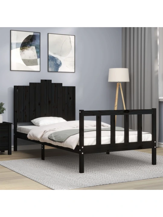 Rám postele s čelem černý 100 x 200 cm masivní dřevo