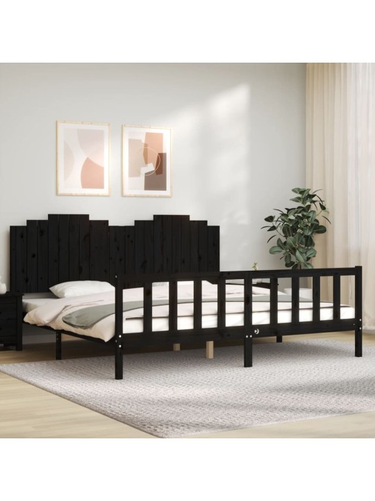 Rám postele s čelem černý 200 x 200 cm masivní dřevo