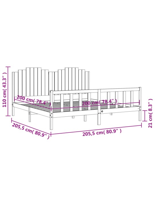 Rám postele s čelem černý 200 x 200 cm masivní dřevo