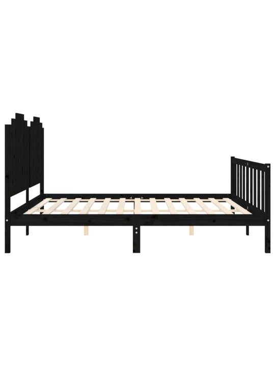 Rám postele s čelem černý 200 x 200 cm masivní dřevo