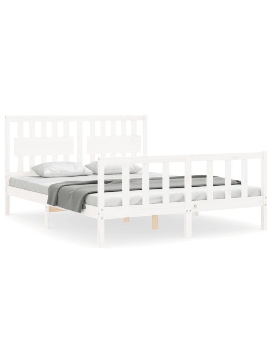 Rám postele s čelem bílý King Size masivní dřevo