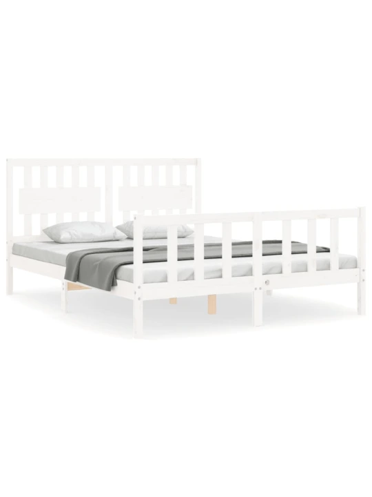 Rám postele s čelem bílý King Size masivní dřevo